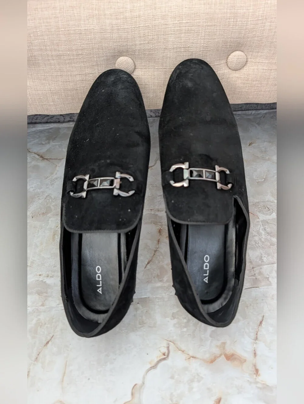 ALDO Men’s Black Suede Slip-On Loafers with Metal Bit Men Sz 10.5
